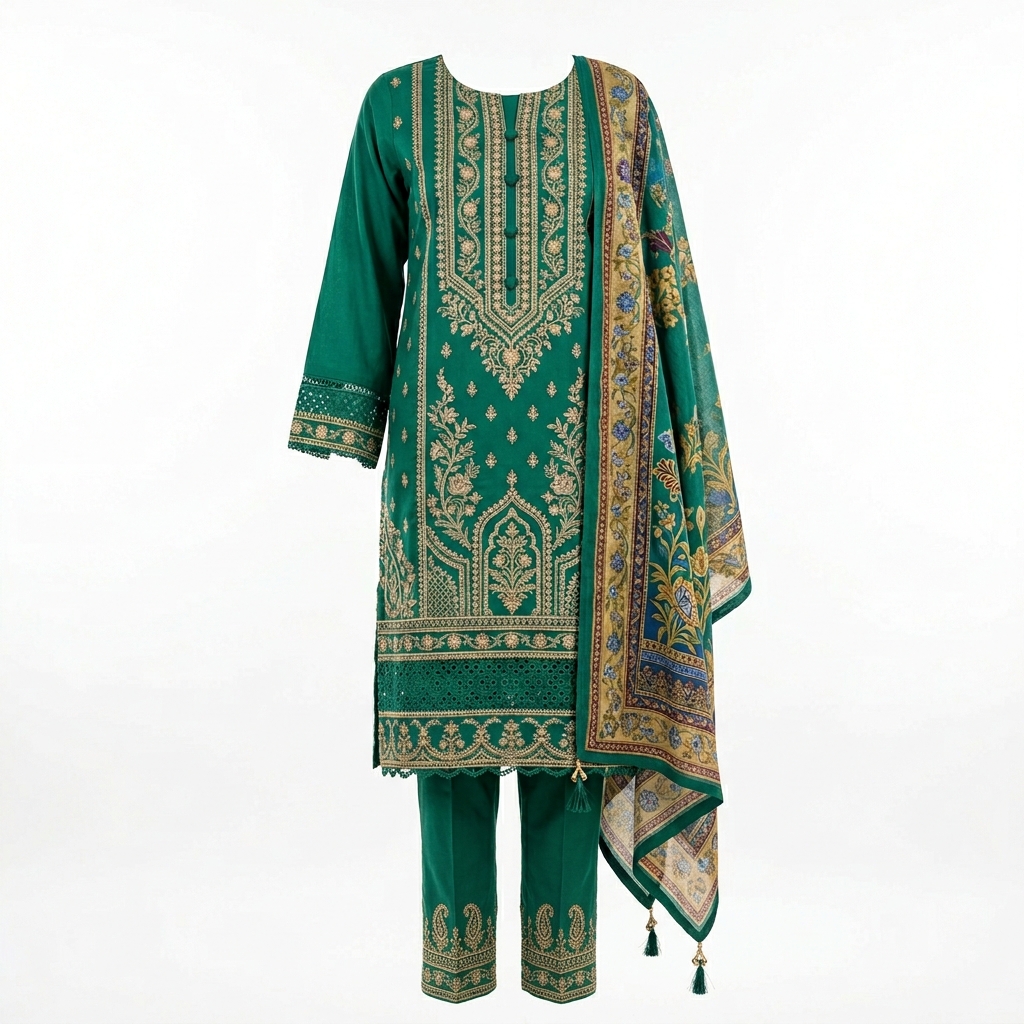 Premium Embroidered Lawn 2026 3 Piece Suit – Pakistani Summer Collection - Image 3