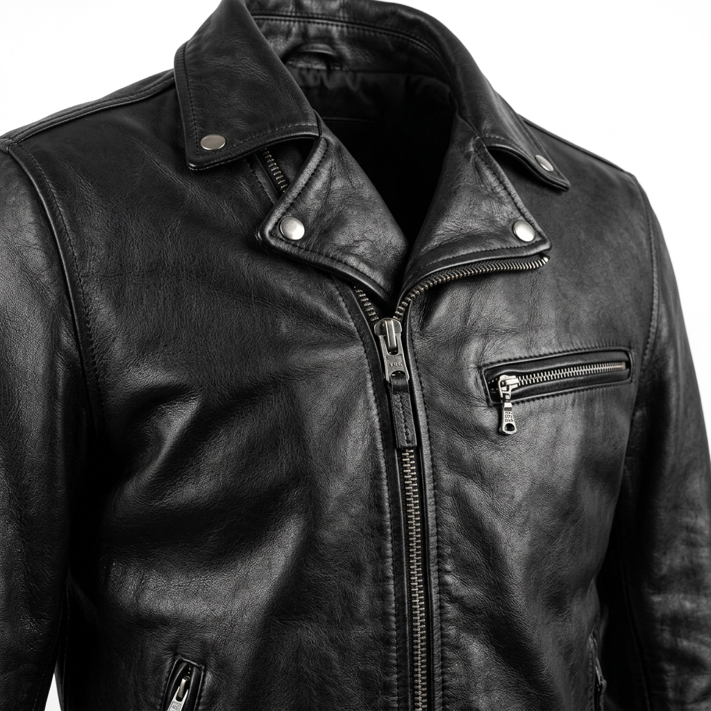 Men’s Premium Black Genuine Leather Biker Jacket – Slim Fit Moto Style - Image 4