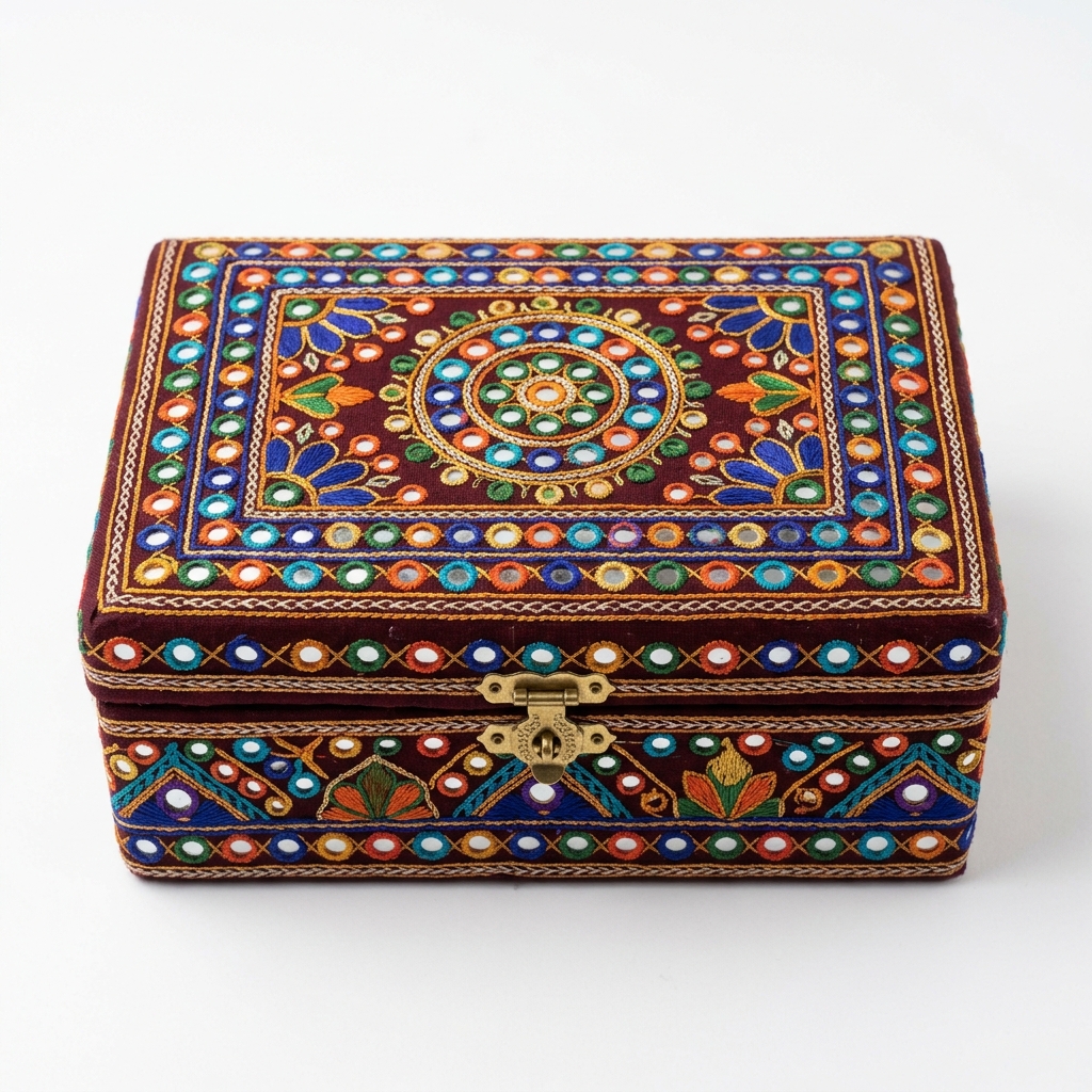 Traditional Sindhi Embroidered Jewelry Box – Handmade Pakistani Handicraft - Image 5