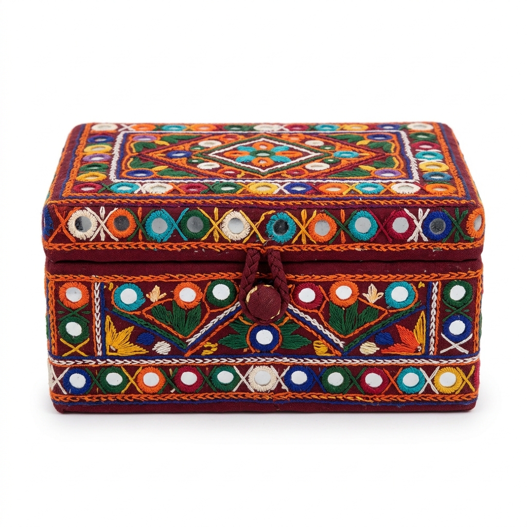 Traditional Sindhi Embroidered Jewelry Box – Handmade Pakistani Handicraft - Image 4