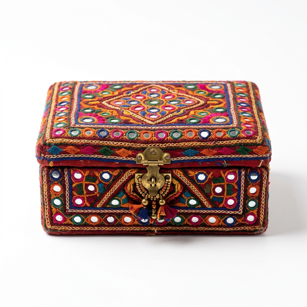 Traditional Sindhi Embroidered Jewelry Box – Handmade Pakistani Handicraft - Image 2